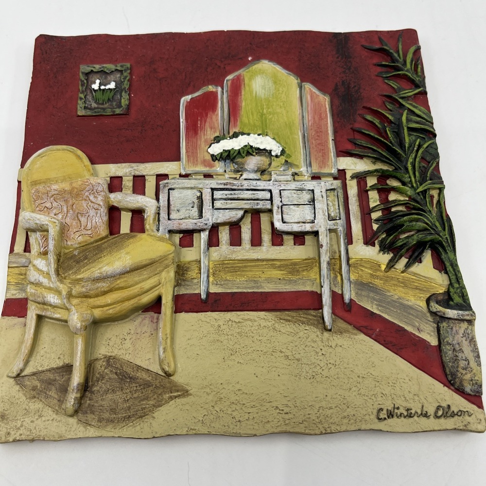 C Winterle Olson 3D Sq Hanging Wall Art Plaque Bedroom Vanity Scene 5.5"x5.5"